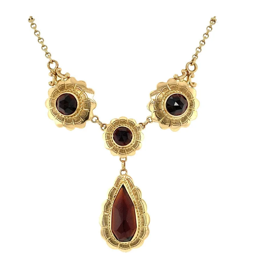 Vintage 14K Gold Fancy Necklace with Garnet