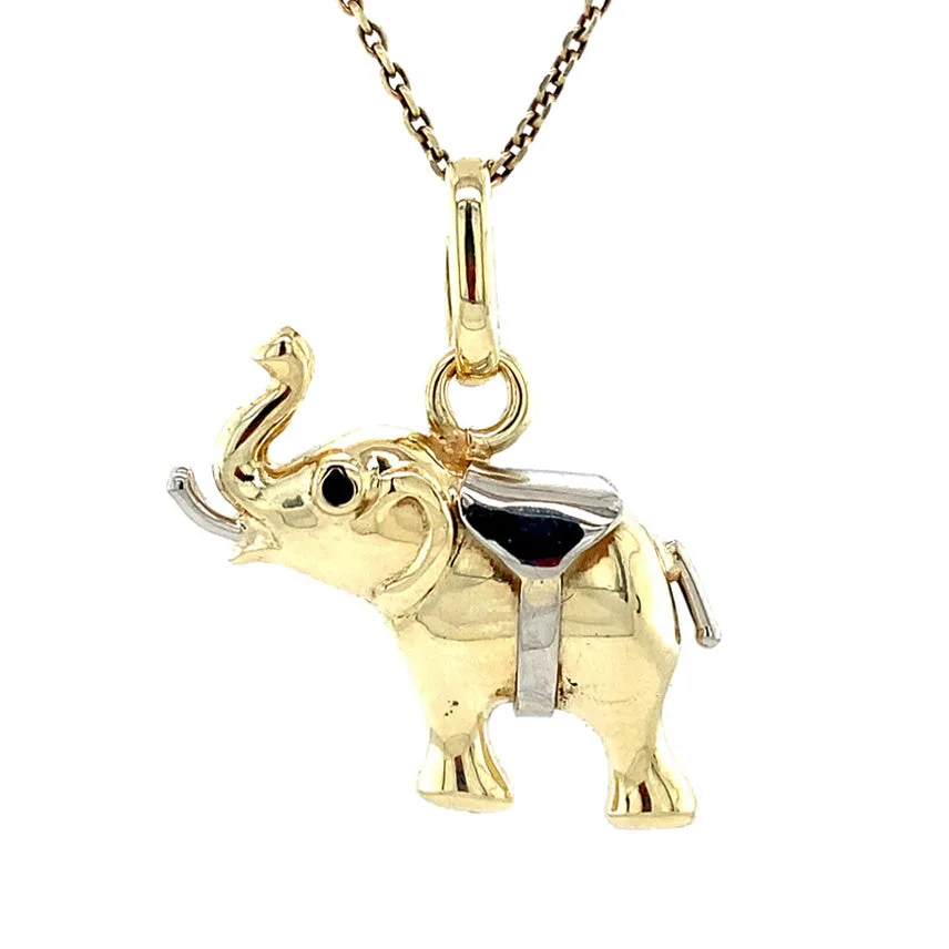 Vintage 14K Gold Elephant Pendant with Sapphire