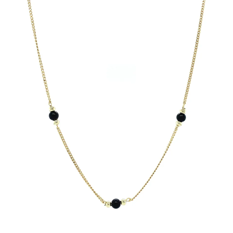 Vintage 14K Gold Necklace Curb with Onyx 38 cm