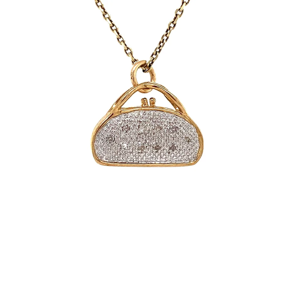 Vintage Two Tone Handbag 9K Gold Pendant with Diamond