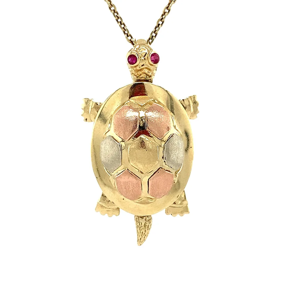 Vintage 14K Gold Pendant Schildpad with Ruby