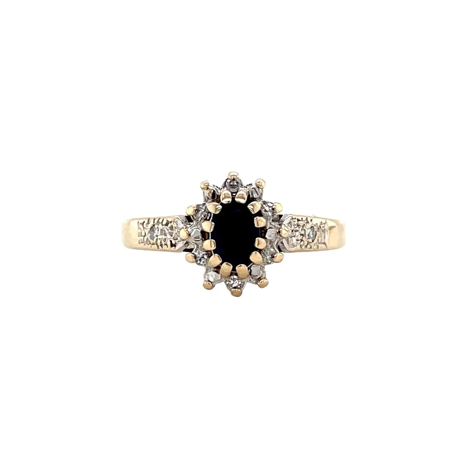Vintage Cluster 9K Gold Ring with Sapphire and Diamond