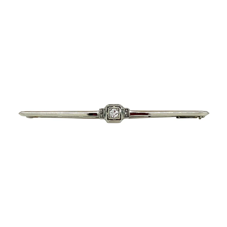 Vintage 14K White Gold Brooch with Diamond