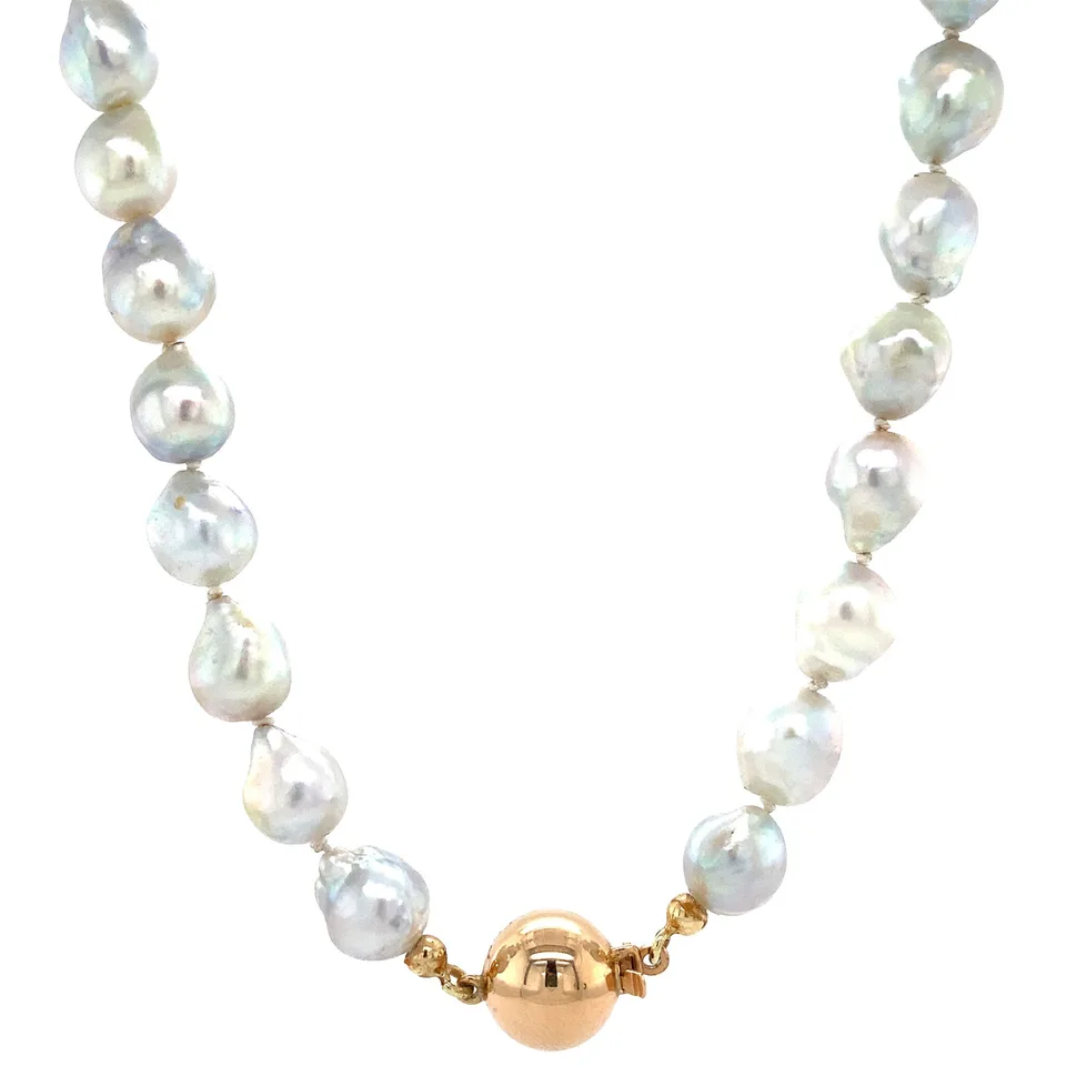 Vintage Pearl Necklace with 14K Gold Ball Clasp 38 cm