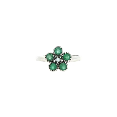 Vintage Sterling Silver Ring with Emerald and Pearl