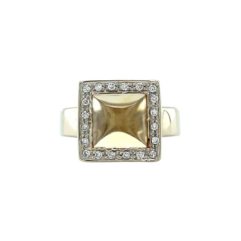 Vintage 18K White Gold Cluster Ring with Citrine and Diamond