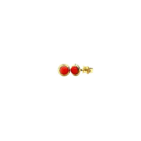 Vintage 14K Gold Stud Earrings with Red Coral