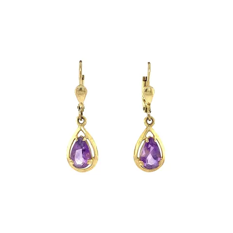 Vintage 8K Gold Drop Earrings with Amethyst