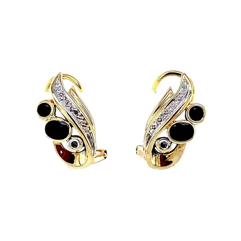 Vintage 14K Gold Stud Earrings with Sapphire and Diamond