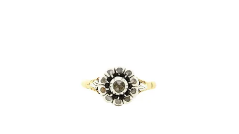 Vintage 14K Gold Cluster Ring with Rose Cut Diamond