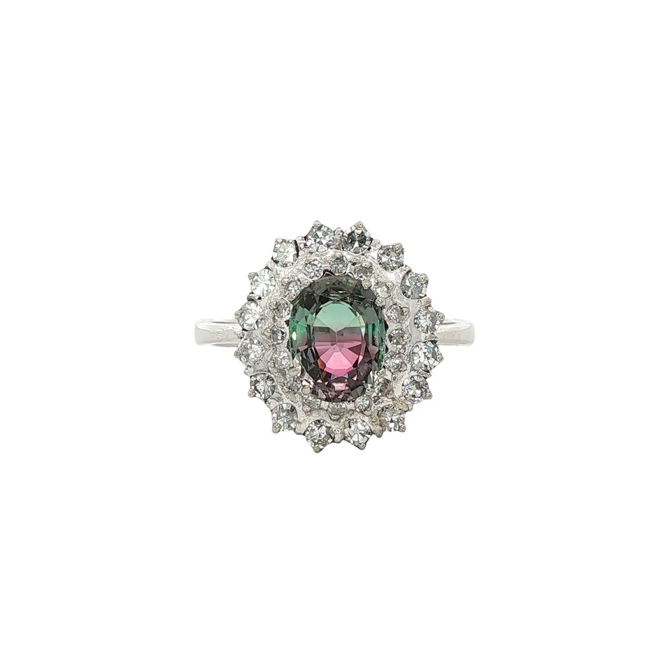 Vintage 14K White Gold Ring with Tourmaline and Diamond