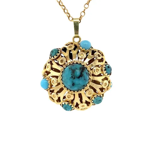 Vintage 14K Gold Pendant with Turquoise