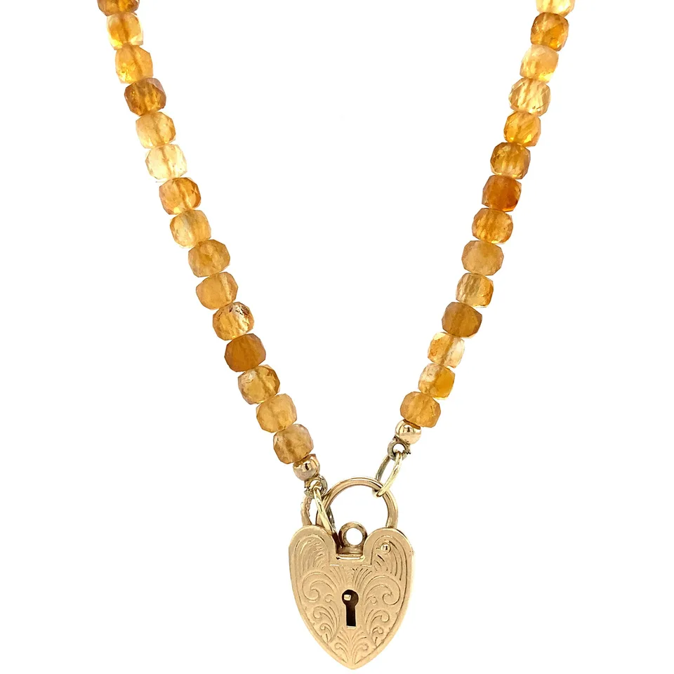 Vintage Citrine 9K Gold Necklace with Heart Clasp 43 cm