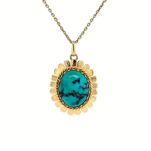 Vintage 14K Gold Pendant with Turquoise