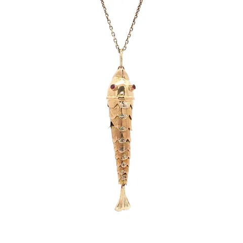 Vintage 14K Gold Fish Pendant with Ruby