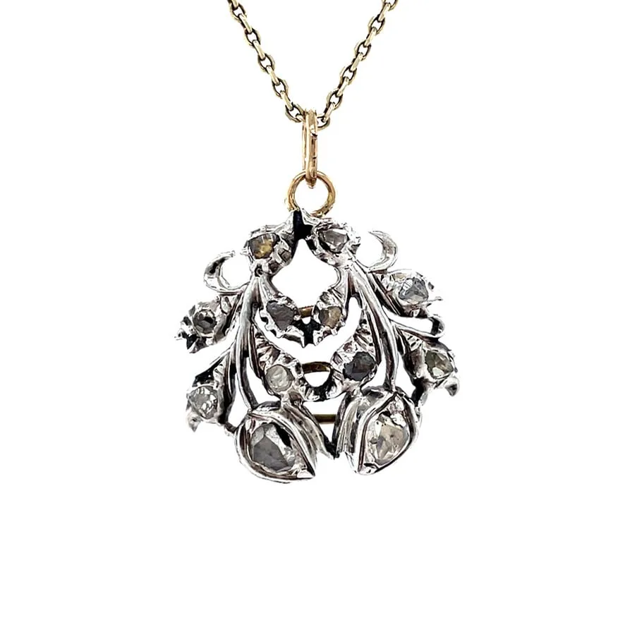 Vintage 14K Gold Pendant with Rose Cut Diamond