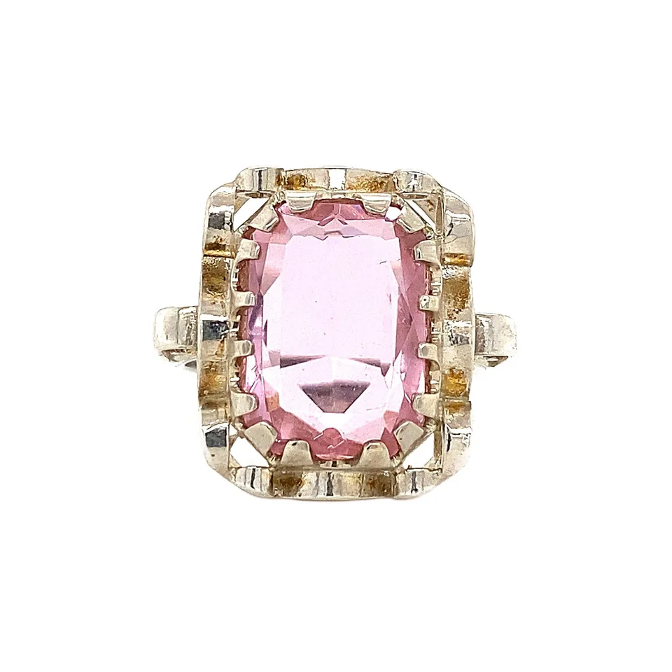Vintage Queen's Sterling Silver Ring, Pink Sakura