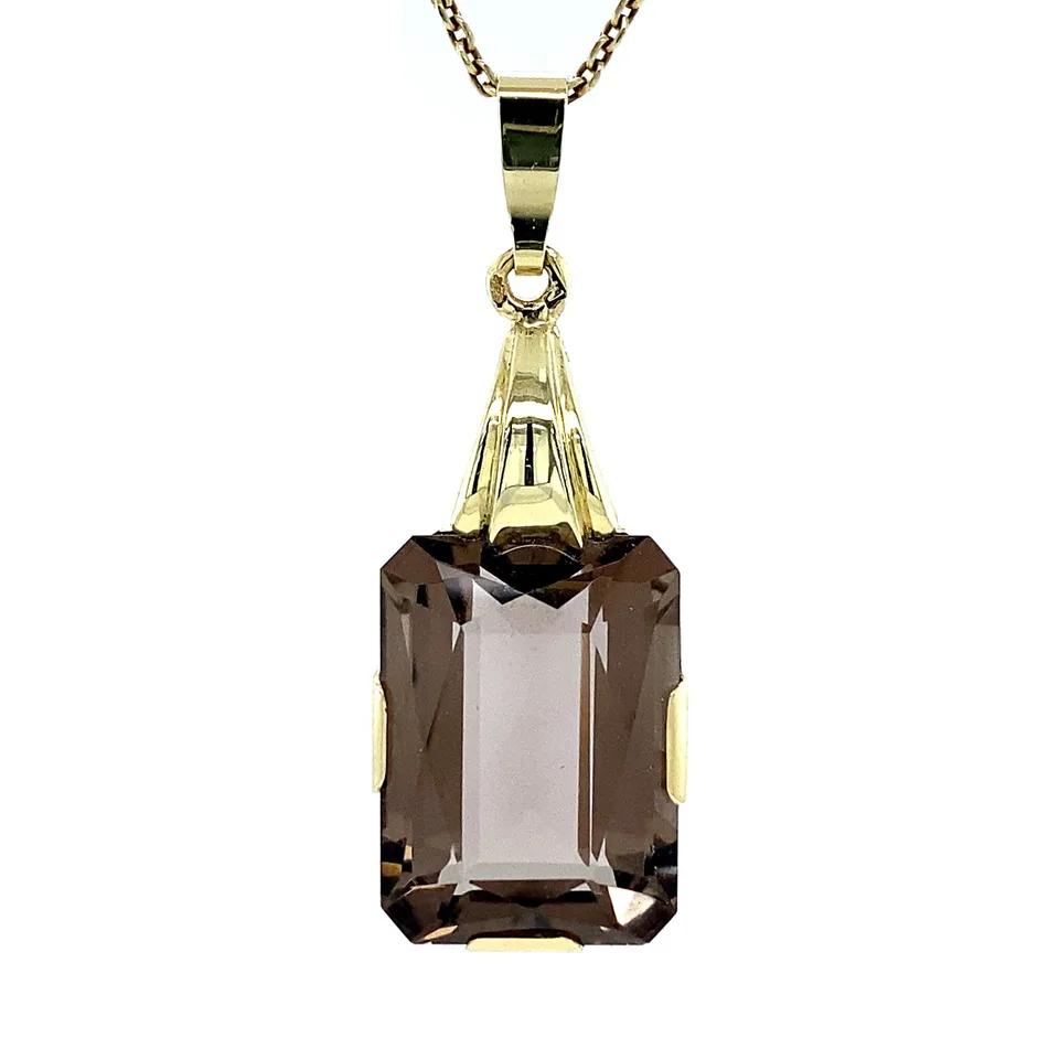 Vintage 14K Gold Pendant with Smoky Topaz
