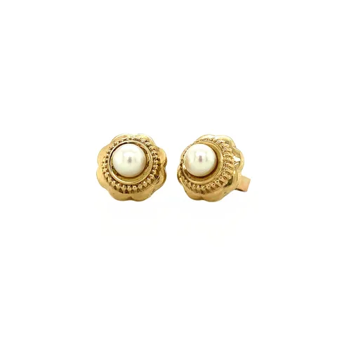 Vintage 9K Gold Stud Earrings with Pearl