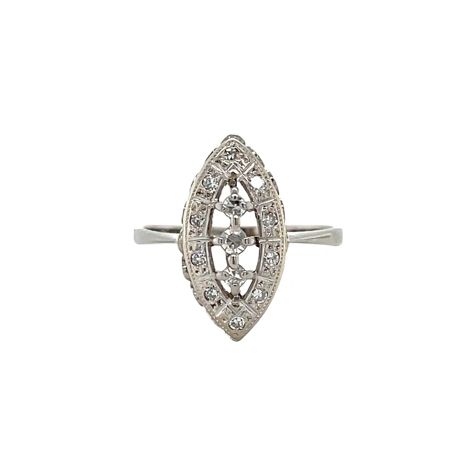Vintage 14K White Gold Princess Ring with Diamond
