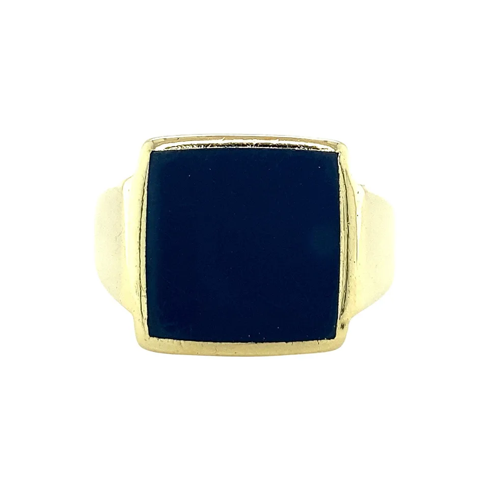 Vintage 14K Gold Signet Ring with Blue Layered Stone
