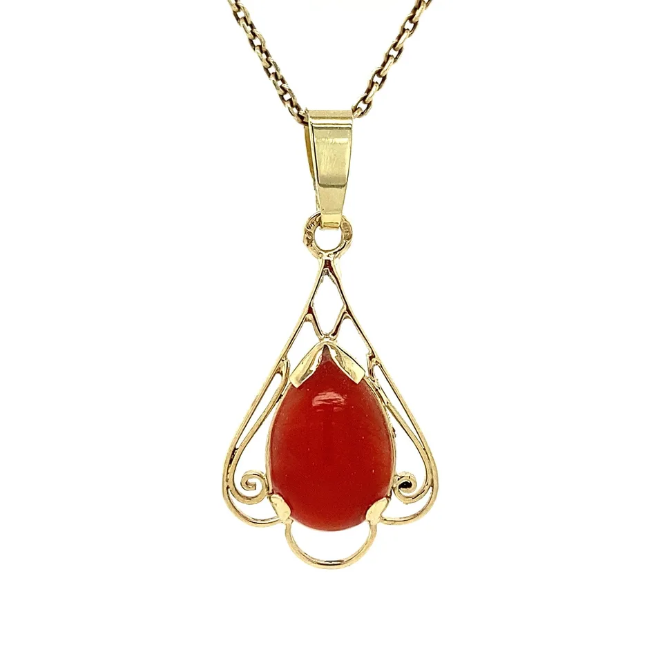 Vintage 14K Gold Pendant with Coral