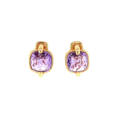 Vintage 18K Gold Clip Earrings with Amethyst