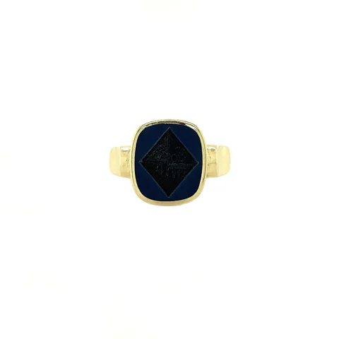 Vintage 14K Gold Signet Ring with Blue Layered Stone