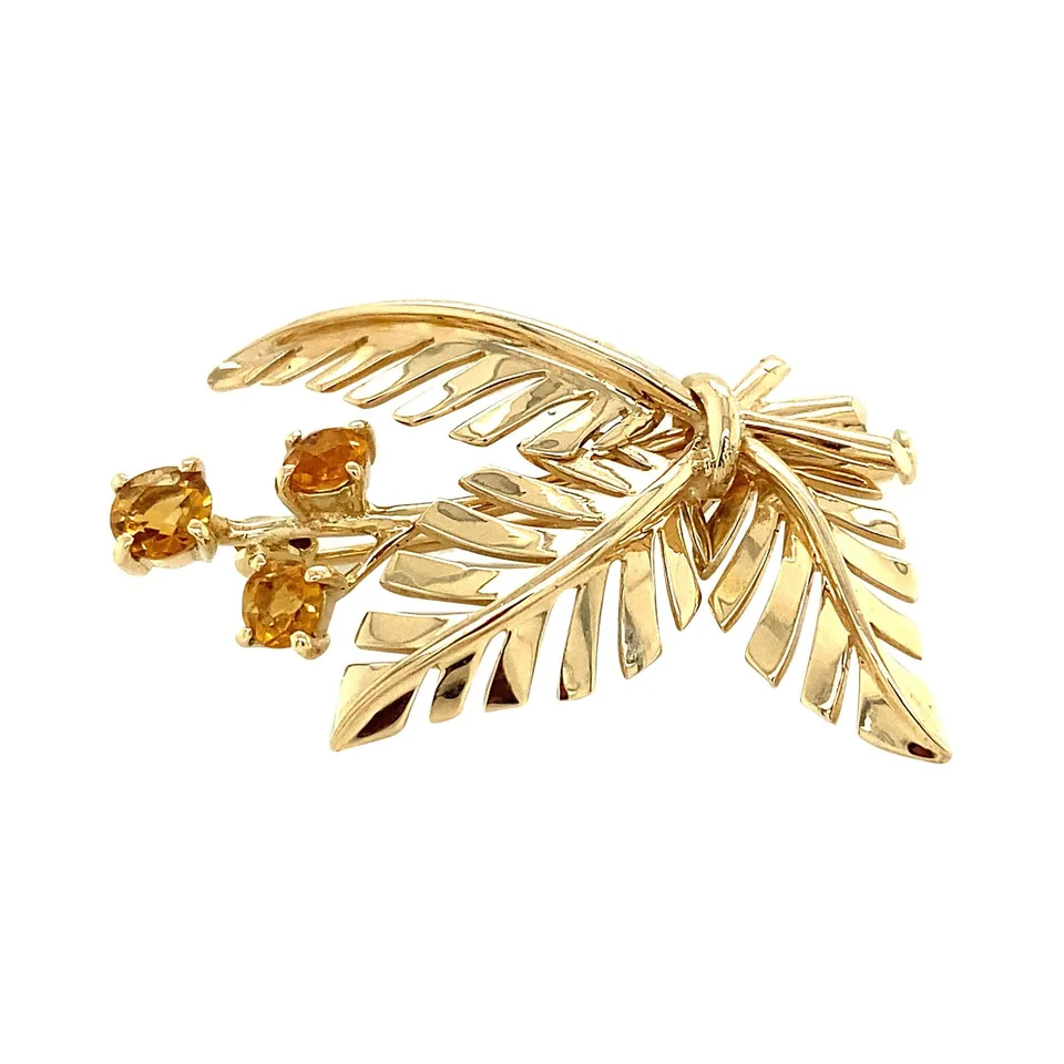 Vintage 14K Gold Brooch with Citrine