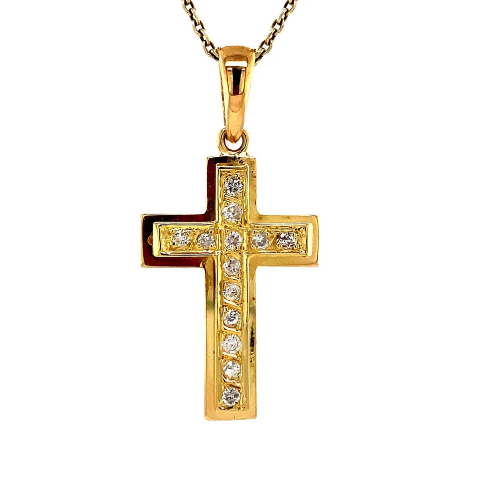 Vintage 18K Gold Pendant Cross with Diamond