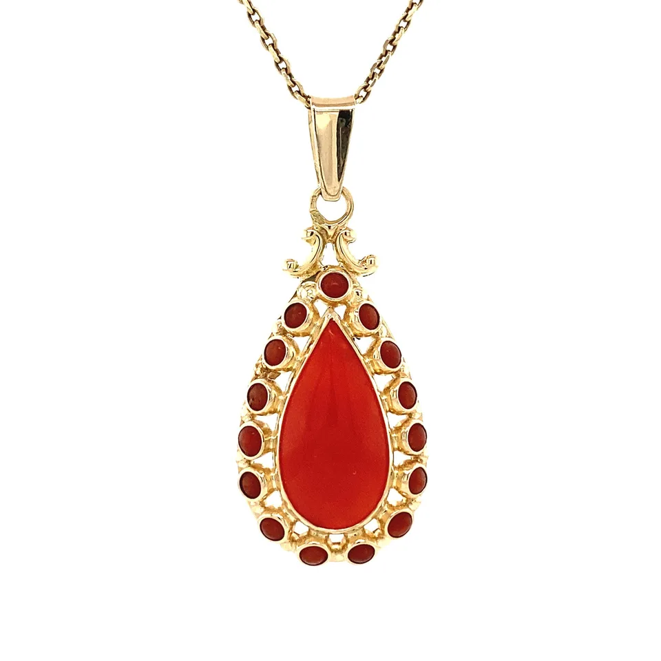 Vintage 14K Gold Pendant with Red Coral