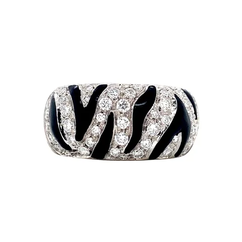 Vintage 18K White Gold Ring with Enamel and Diamond