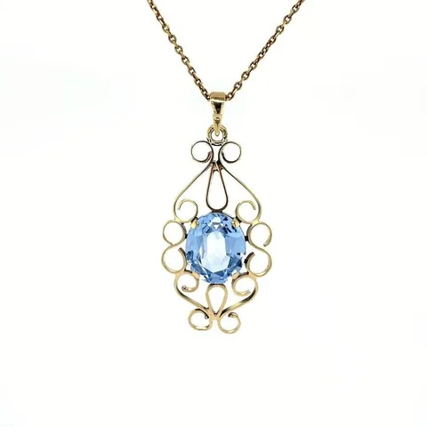 Vintage 14K Gold Pendant with Blue Spinel