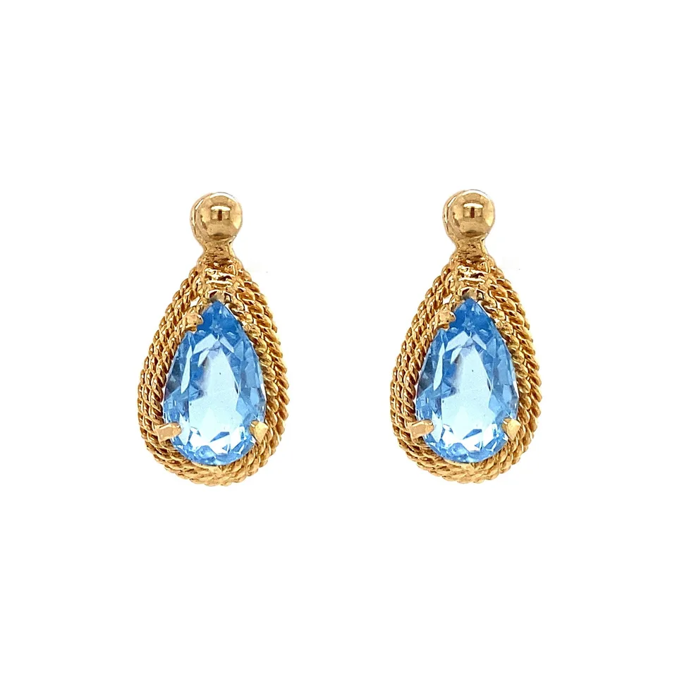 Vintage 9K Gold Stud Earrings with Topaz
