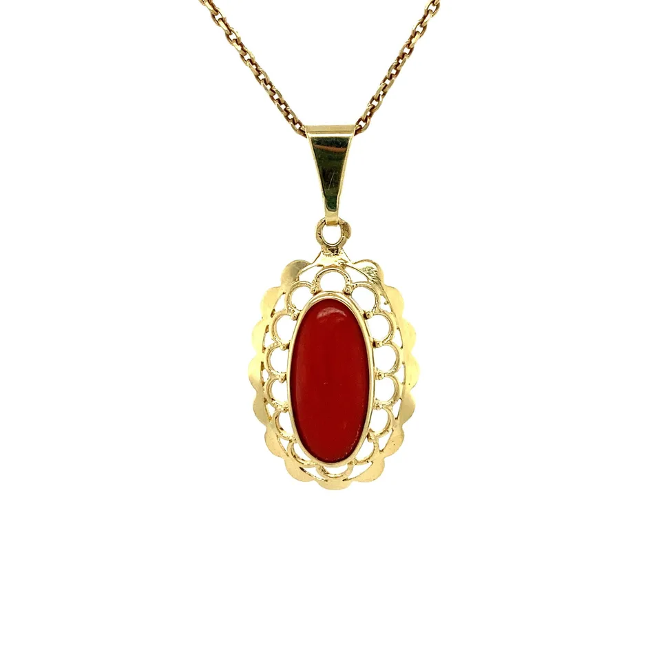Vintage 14K Gold Pendant with Red Coral