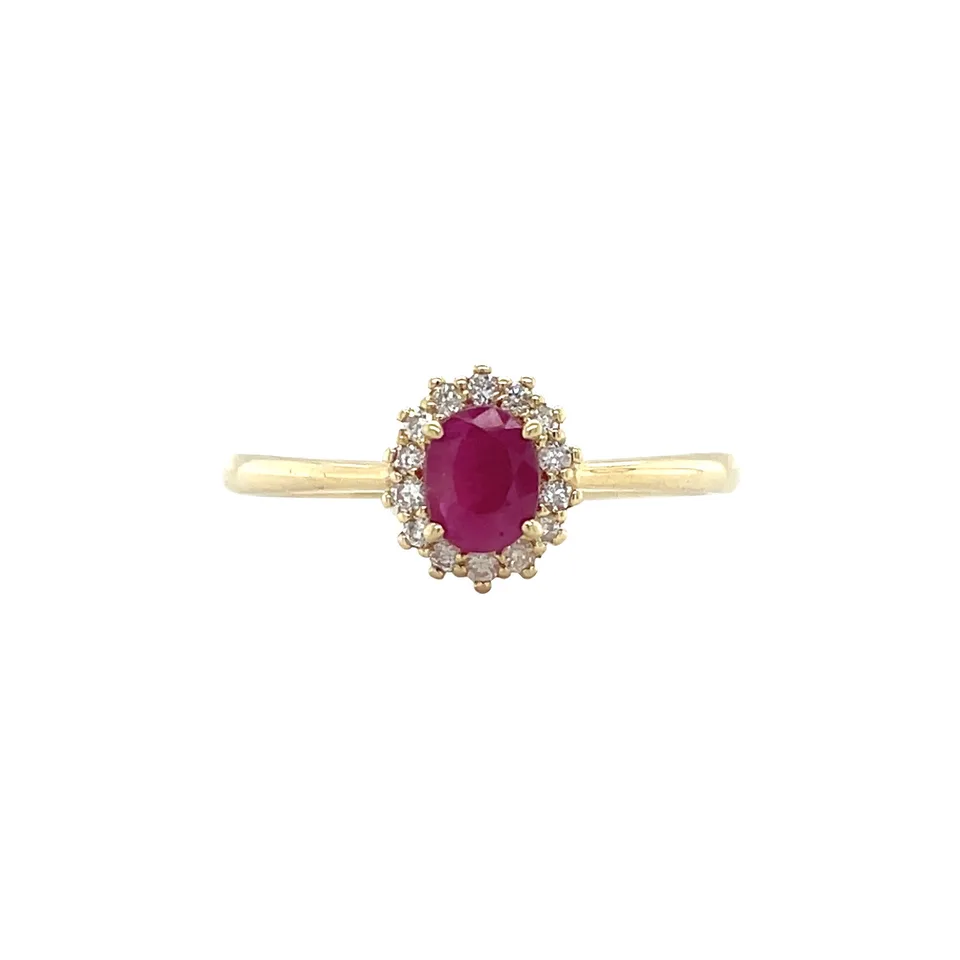 Vintage 14K Gold Cluster Ring with Ruby and Diamond