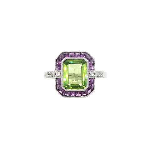 Vintage Sterling Silver Ring with Peridot, Sapphire and Amethyst