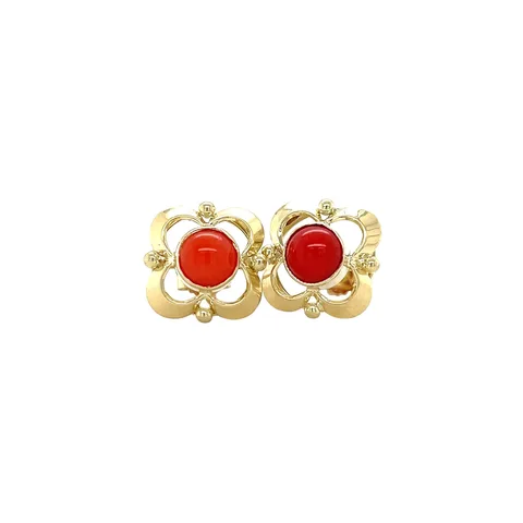 Vintage 14K Gold Stud Earrings with Red Coral