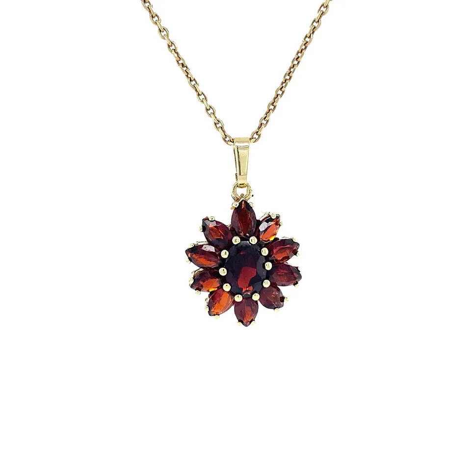 Vintage Cluster 8K Gold Pendant Garnet