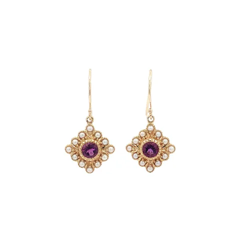 Vintage 14K Gold Earrings with Amethyst and Pearl