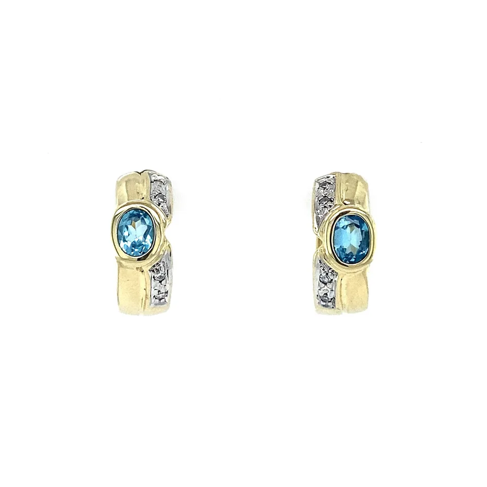 Vintage 14K Gold Hoop Earrings with Diamond and Topaz