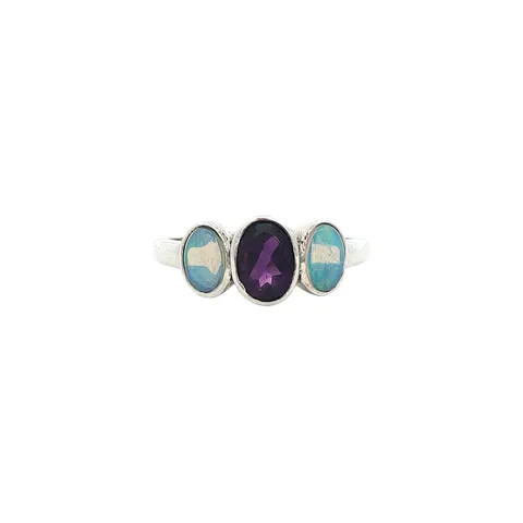 Vintage Sterling Silver Ring with Amethyst and Opal