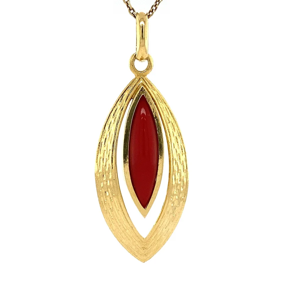 Vintage 14K Gold Pendant with Red Coral