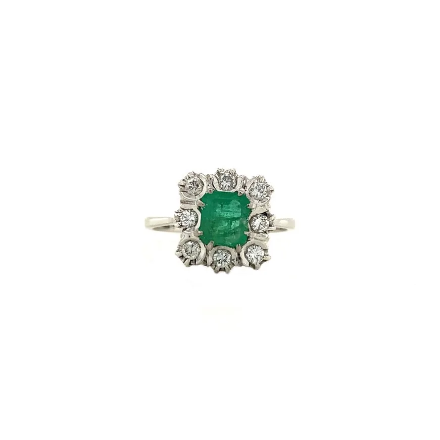 Vintage 18K Gold Ring with Emerald and Diamond