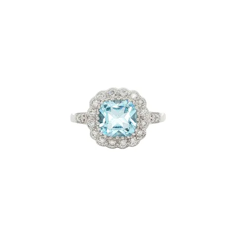 Vintage 14K Gold Ring with Blue Topaz and Diamond