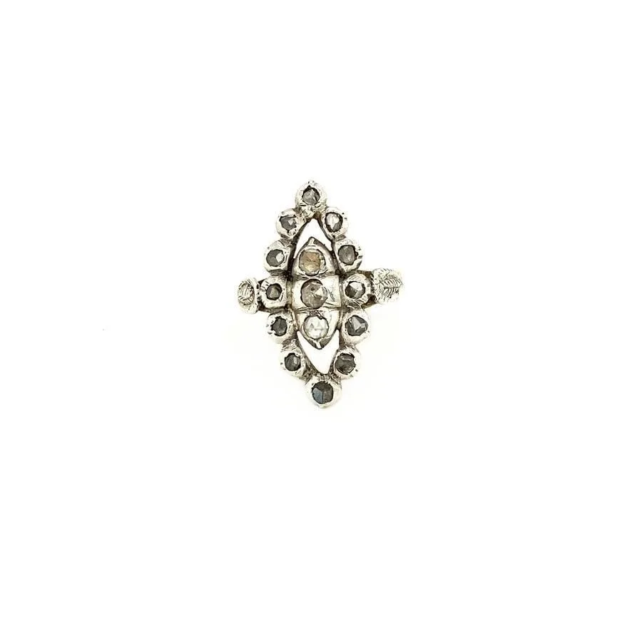 Vintage 14K Gold Navette Ring with Rose Cut Diamond