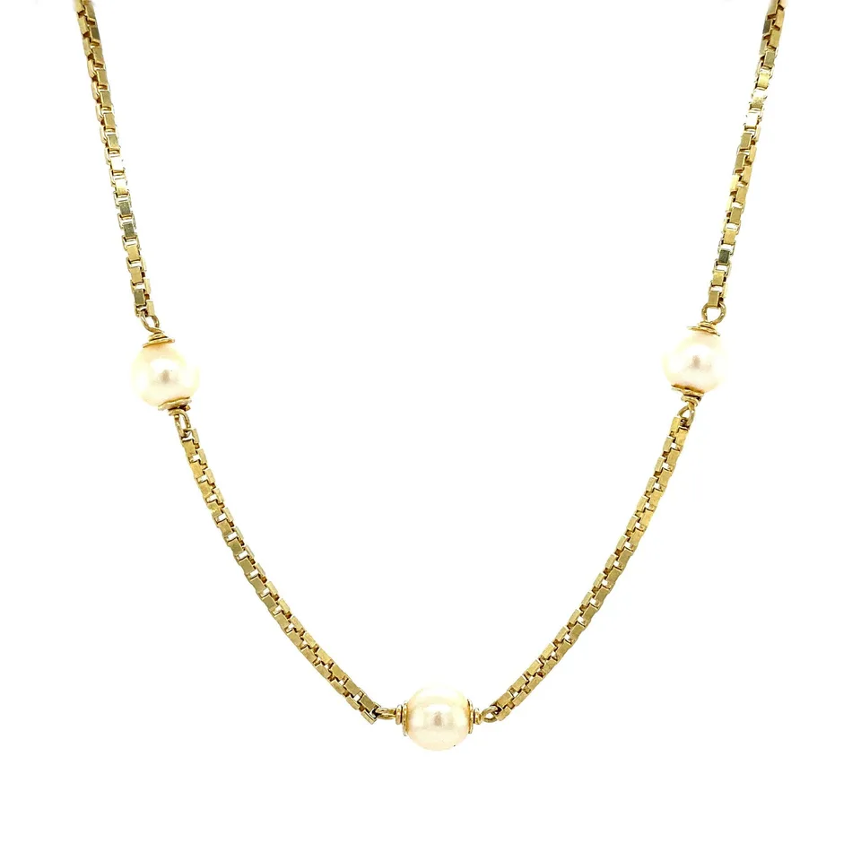 Vintage 14K Gold Necklace Venetian with Pearl 44.5 cm
