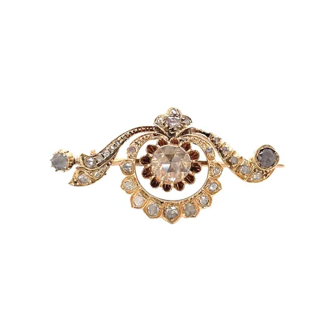 Vintage 14K Gold Brooch with Rose Cut Diamond