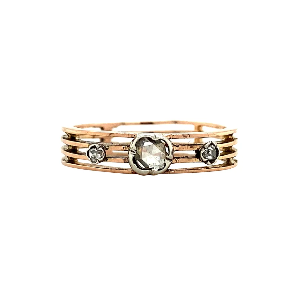 Vintage 18K Rose Gold Ring with Rose Cut Diamond