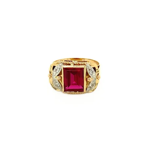 Vintage 18K Gold Ring with Ruby and Cubic Zirconia